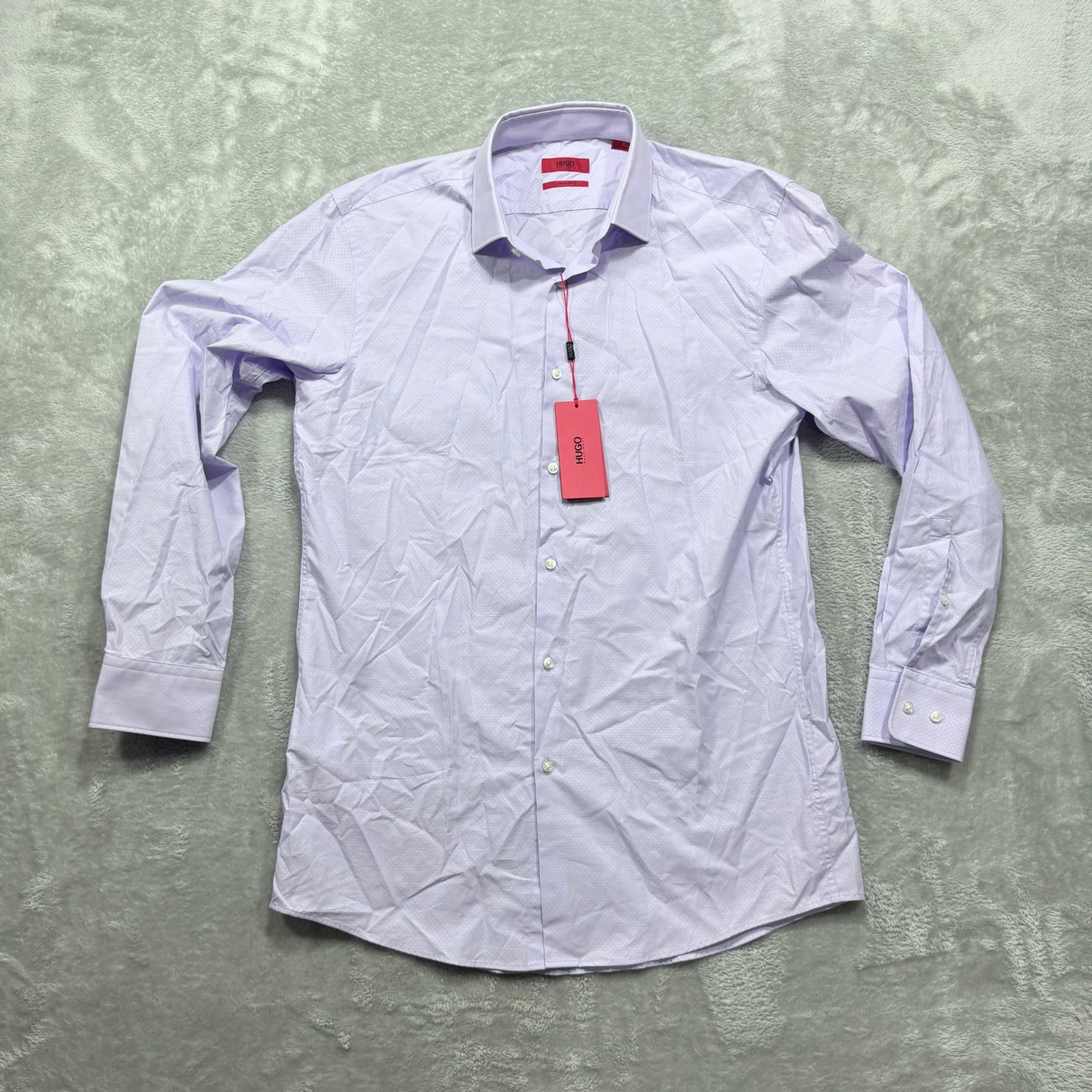 Hugo Boss Dress Shirt Mens 15.5 32/33 Purple Sharp Fit Micro Pattern Long Sleeve